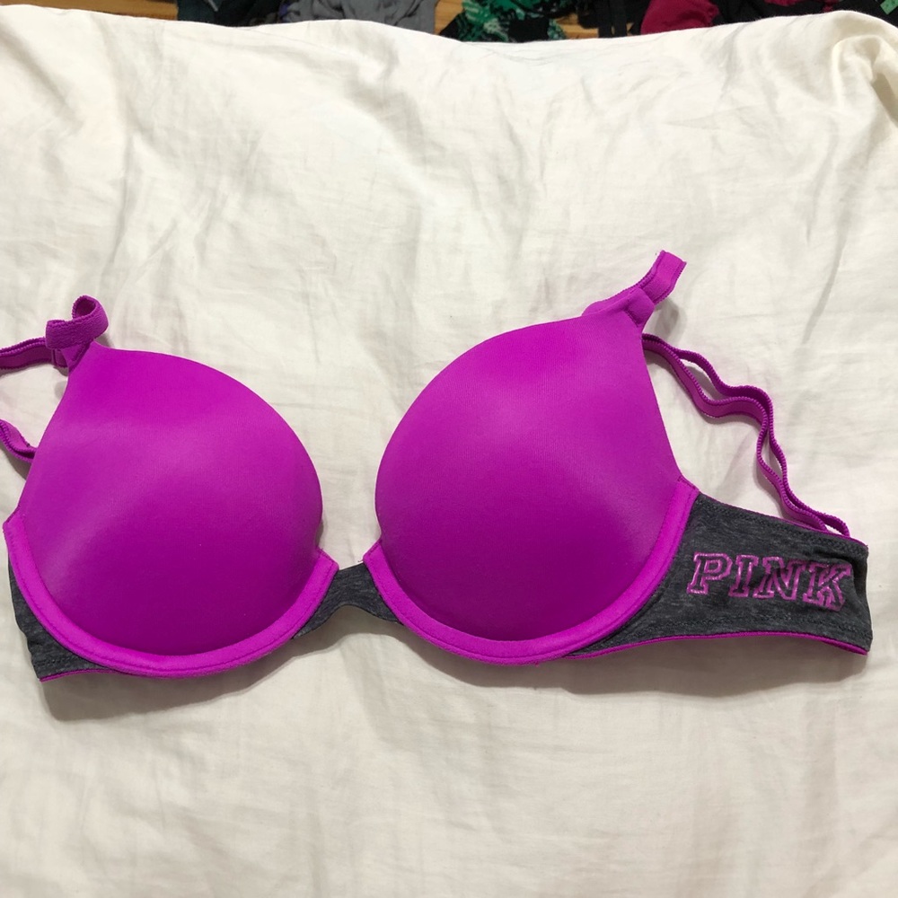 bright purple bra with grey siding